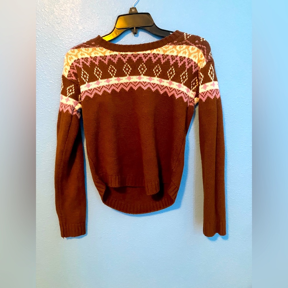 Girls brown and pink design acrylic sweater